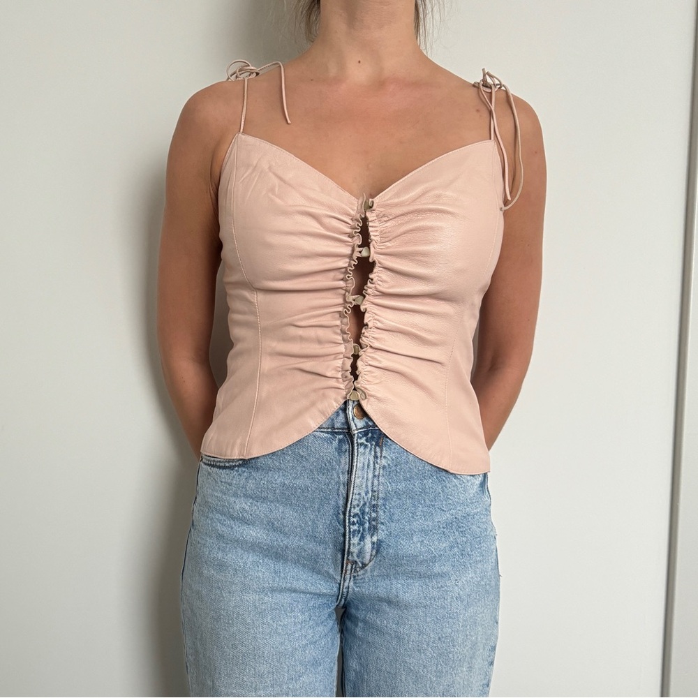 Real leather spaghetti strap top.